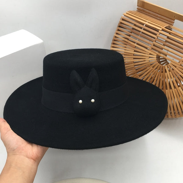Women's Black Wool Felt The Big Fashion Elegant Cute Hat Fedoras  -  GeraldBlack.com