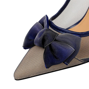 Women's Blue Black Tacones Pumps with Butterfly Knots Mesh Stiletto Heel - SolaceConnect.com