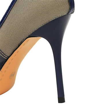 Women's Blue Black Tacones Pumps with Butterfly Knots Mesh Stiletto Heel - SolaceConnect.com