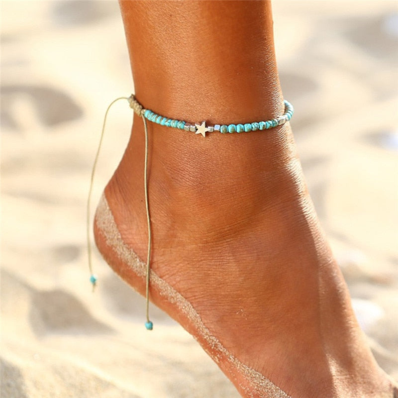 Women's Bohemia Blue Beads Beach Adjustable Bracelet and Anklet  -  GeraldBlack.com