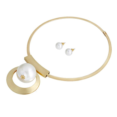 Women's Bohemia Gold Color Big Pearl Beads Choker Necklace Earrings Sets - SolaceConnect.com