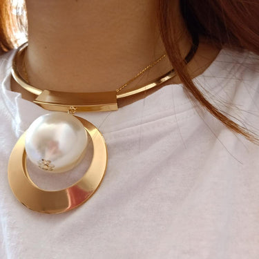 Women's Bohemia Gold Color Big Pearl Beads Choker Necklace Earrings Sets  -  GeraldBlack.com