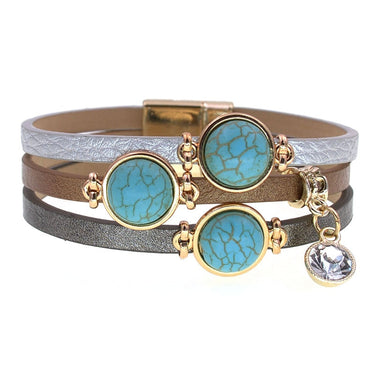 Women's Bohemia Multilayer Wide Charm Glass Leather Bracelets  -  GeraldBlack.com