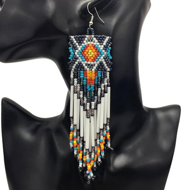 Women's Bohemian Handmade Multicolor Beaded Long Tassel Drop Earrings - SolaceConnect.com