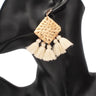 Women's Bohemian Square Straw Rattan Knit Fringed Tassel Dangle Earrings - SolaceConnect.com