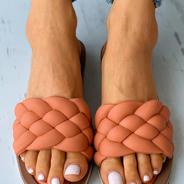 Women's Braided Weave Rubber Sole Open Toe Beach Casual Flat Sandals - SolaceConnect.com