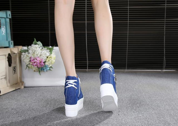 Women's Breathable Air Wedge Casual Hidden Heels Platform Sneakers  -  GeraldBlack.com