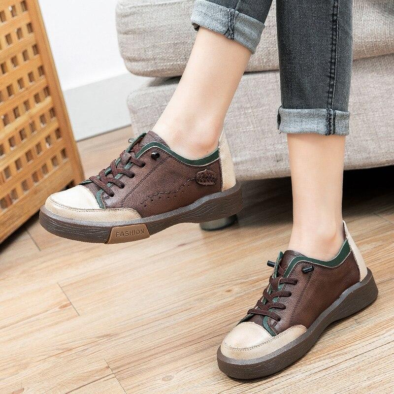 Women's Breathable Genuine Leather Lace-up Casual Flats Sneakers Shoes  -  GeraldBlack.com