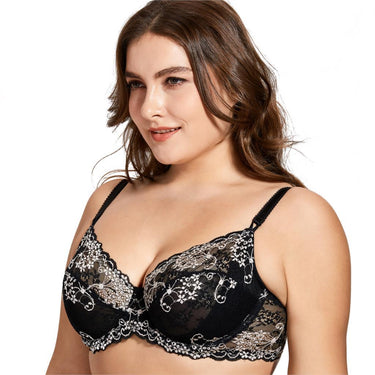 Women's Breathable Sheer Floral Lace Plus Size Full Coverage Non Padded Bra - SolaceConnect.com