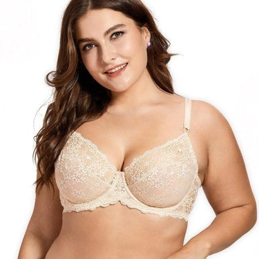 Women's Breathable Sheer Floral Lace Plus Size Full Coverage Non Padded Bra  -  GeraldBlack.com