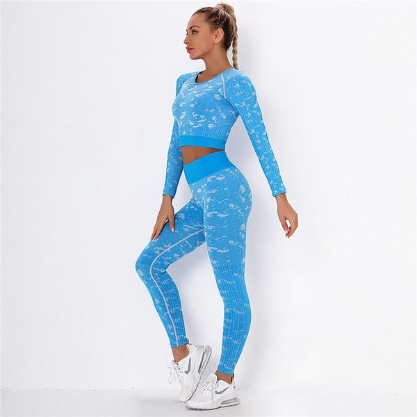 Women's Bubble Print Long Sleeves T-shirt Butt Leggings 2pcs Set for Gym Yoga - SolaceConnect.com