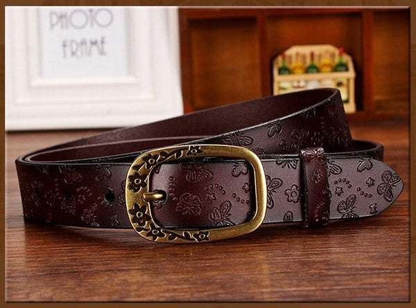 Women's Butterfly Genuine Leather Vintage Fashion Belts with Pin Buckle  -  GeraldBlack.com