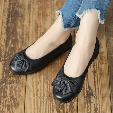 Women's Butterfly knot Genuine Leather Round Toe Casual Flat Shoes  -  GeraldBlack.com