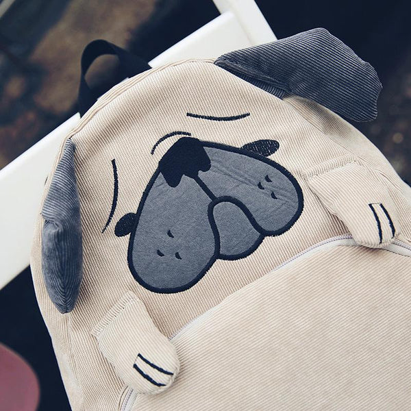Women's Canvas Cute Dog Fox Ear Embroidery Corduroy Backpack Schoolbag - SolaceConnect.com