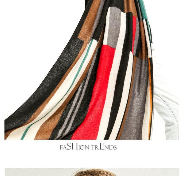 Women's Cashmere Designer Outdoor Striped Printed Pashmina Shawls  -  GeraldBlack.com