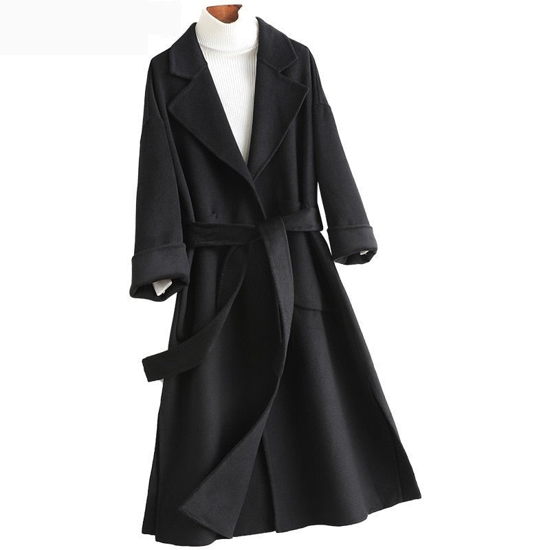 Women's Cashmere Double-sided Woollen Belted Slim Trench Coats  -  GeraldBlack.com