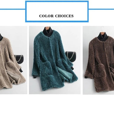 Women's Casual 100% Real Sheep Fur Wide Waist Shearling Coat Jacket  -  GeraldBlack.com