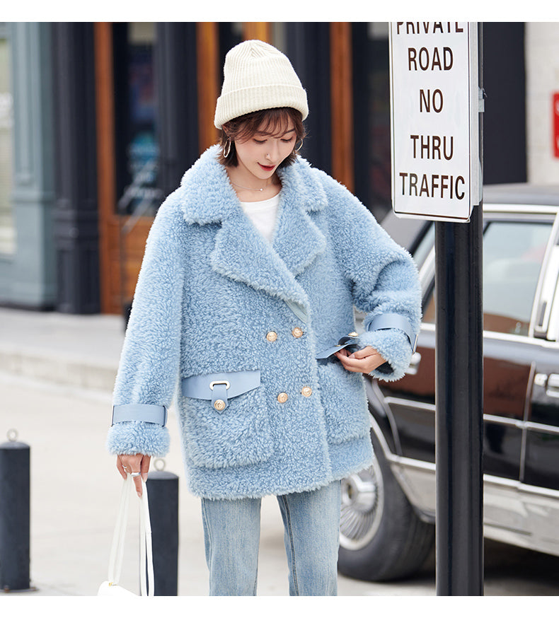 Women's Casual 100% Real Wool Shearling Jacket for Autumn and Winter  -  GeraldBlack.com