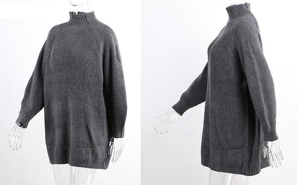 Women's Casual Autumn Winter Loose Long Sleeve Turtleneck Knitted Sweater - SolaceConnect.com
