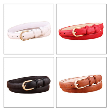 Women's Casual Fashion Synthetic Leather Thin Gold Pin Buckle Belts  -  GeraldBlack.com