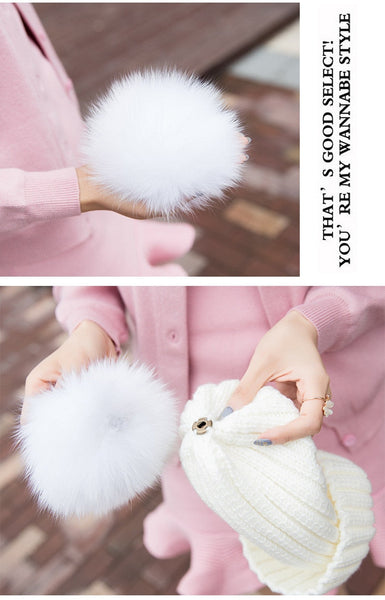 Women's Casual Fashion Warm Winter Fox Fur Pom Knitted Beanies  -  GeraldBlack.com