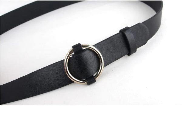 Women's Casual Gold Round Buckle Wild Brown Belt Without Pin  -  GeraldBlack.com