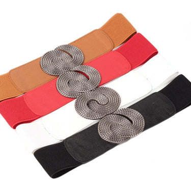 Women's Casual Leather and Elastic Fabric Double Interlock Buckle Belts  -  GeraldBlack.com
