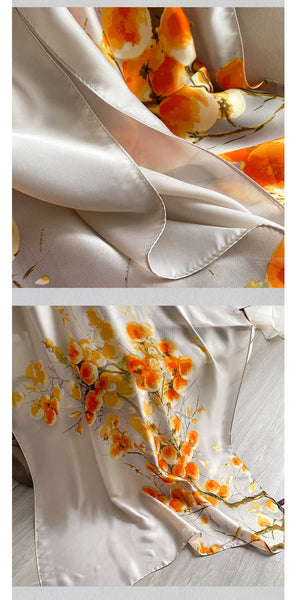 Women's Casual Long Bandana Big Floral Printed Wrap Soft Silk Shawl  -  GeraldBlack.com