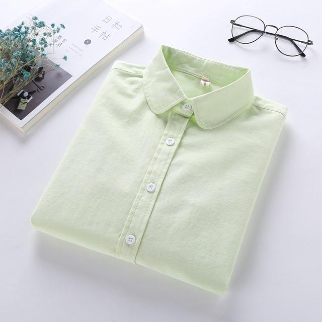 Women's Casual Long Sleeve Oxford White Blue Shirt Blouse for Office Wear - SolaceConnect.com