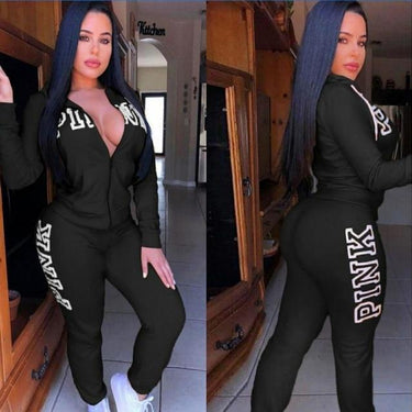 Women's Casual Spring Letter Pink Print Tracksuit Plus Size Outfits - SolaceConnect.com