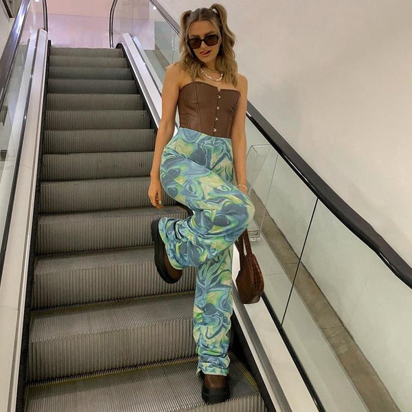 Women's Casual Tie Dye Printed High Waist Streetwear Jogger Pants - SolaceConnect.com