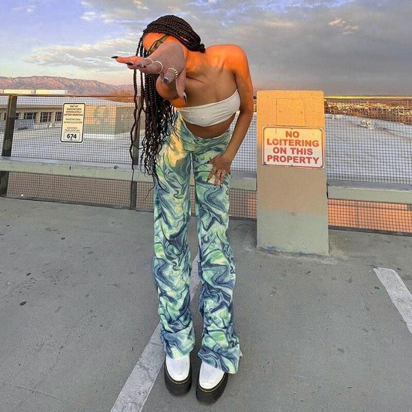 Women's Casual Tie Dye Printed High Waist Streetwear Jogger Pants - SolaceConnect.com