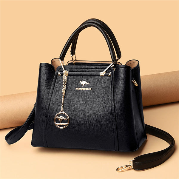 Women's Casual Tote Soft Leather Handbag Luxury Designer 3 Layers Shoulder Crossbody Sac Large  -  GeraldBlack.com