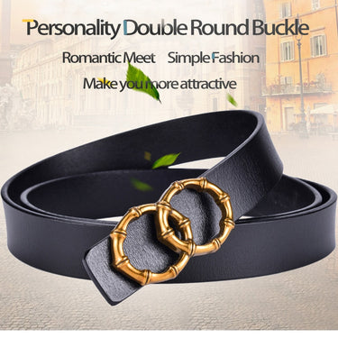 Women's Casual Versatile Thin Simple Style Double Ring Buckle Belts  -  GeraldBlack.com