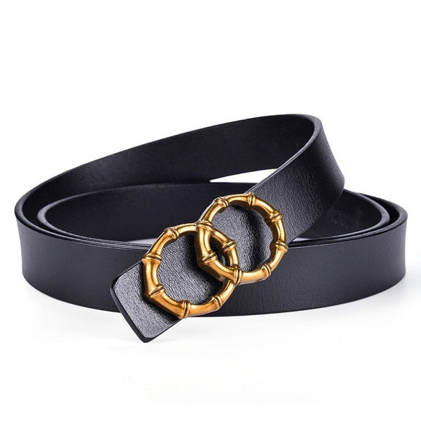 Women's Casual Versatile Thin Simple Style Double Ring Buckle Belts  -  GeraldBlack.com