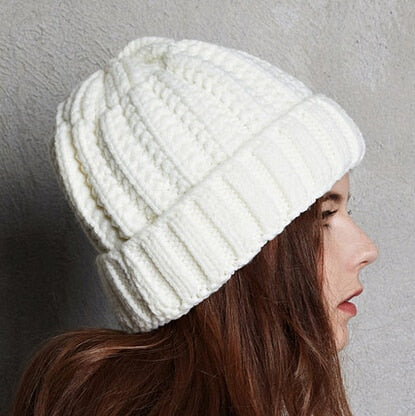 Women's Casual Winter Solid Pattern Warm Wool Knitted Thickened Beanies  -  GeraldBlack.com