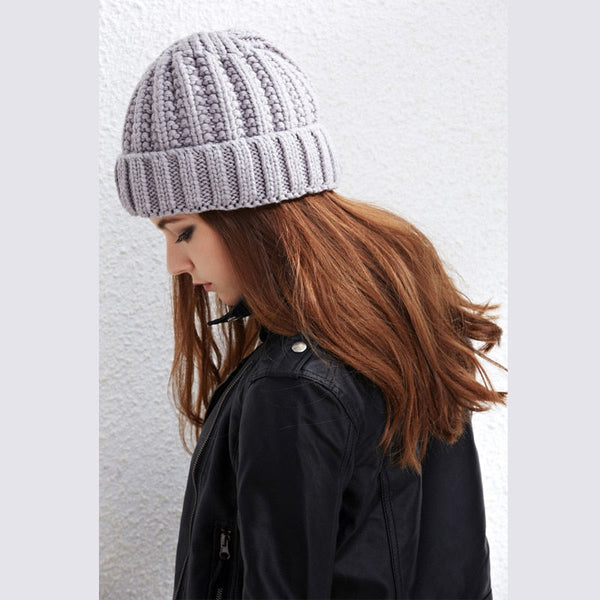 Women's Casual Winter Solid Pattern Warm Wool Knitted Thickened Beanies  -  GeraldBlack.com