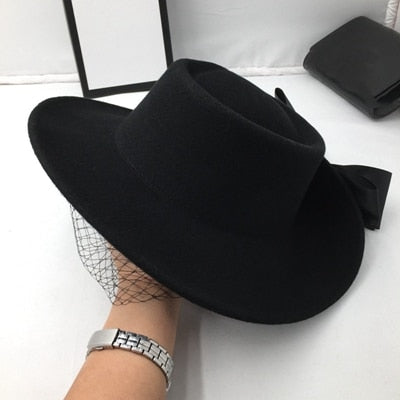 Women's Casual Wool Gauze Bowknot Concave and Convex Fedoras Hat  -  GeraldBlack.com
