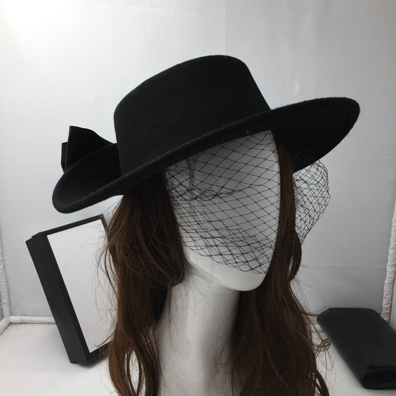 Women's Casual Wool Gauze Bowknot Concave and Convex Fedoras Hat  -  GeraldBlack.com