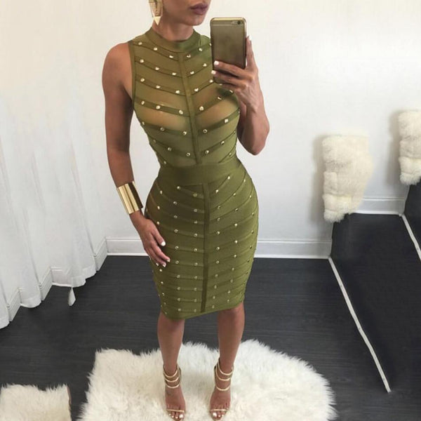 Women's Celebrity Style Mesh Patchwork Stretch Bodycon Bandage Dress - SolaceConnect.com