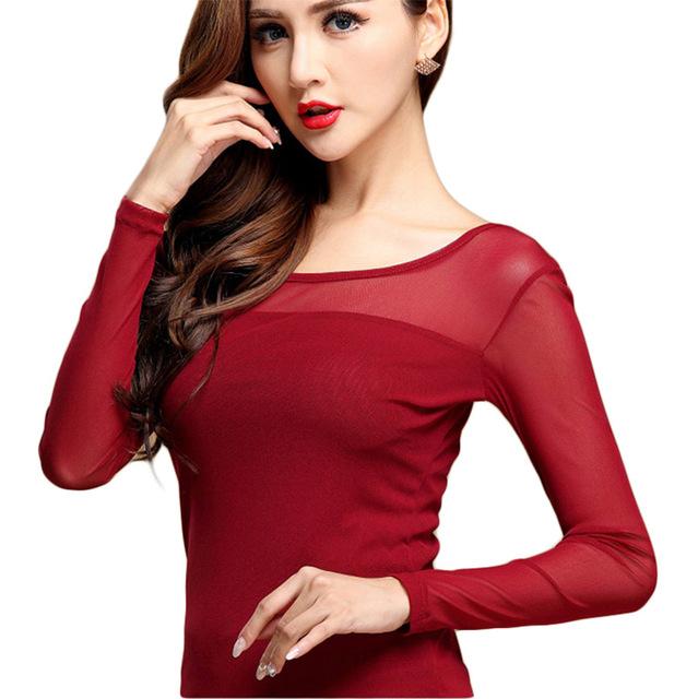 Women's Chiffon Lace Long Sleeve O-Neck Solid Sexy Blouse Shirts - SolaceConnect.com