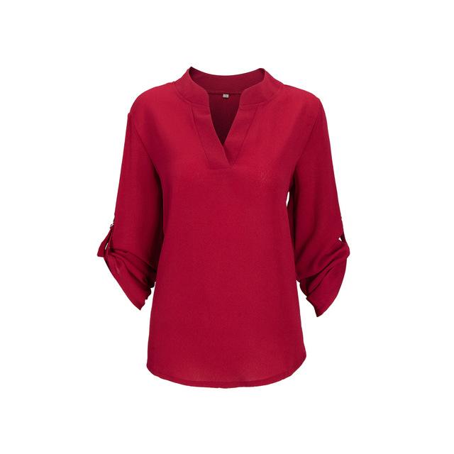 Women's Chiffon Red V-Neck 3 and 4 Sleeve Plus Size Blouse Shirt on Clearance  -  GeraldBlack.com