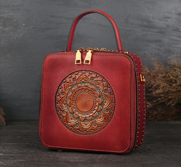 Women's Chinese Style Floral Pattern Genuine Leather Cowhide Handbags  -  GeraldBlack.com