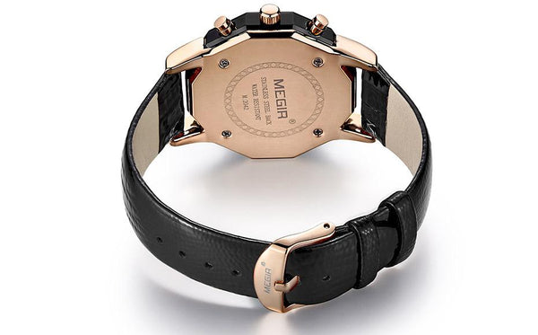 Women's Chronograph Red Leather Strap Quartz Watches with Luminous Hands - SolaceConnect.com