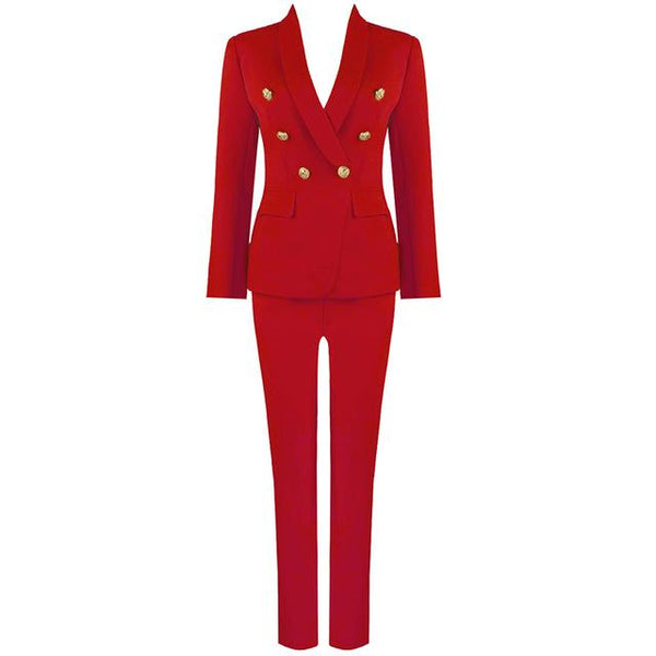 Women's Classic Business Pink Double Breasted Two Piece Blazer & Pants Sets - SolaceConnect.com