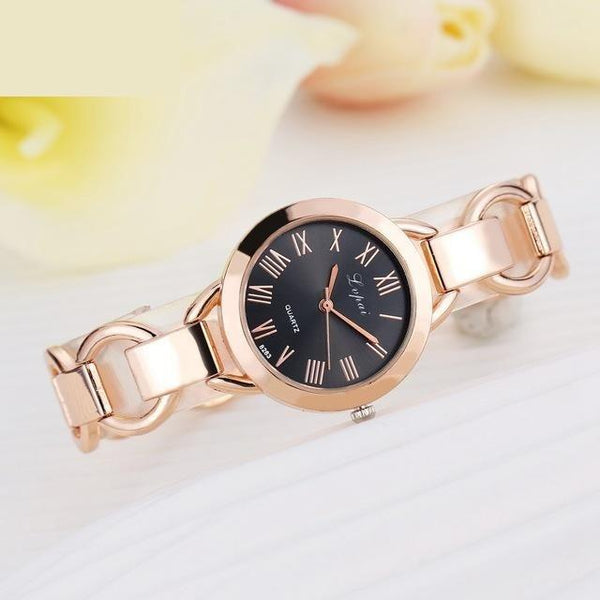 Women's Classic Fashion Gold Alloy Luxury Quartz Bracelet Watches - SolaceConnect.com