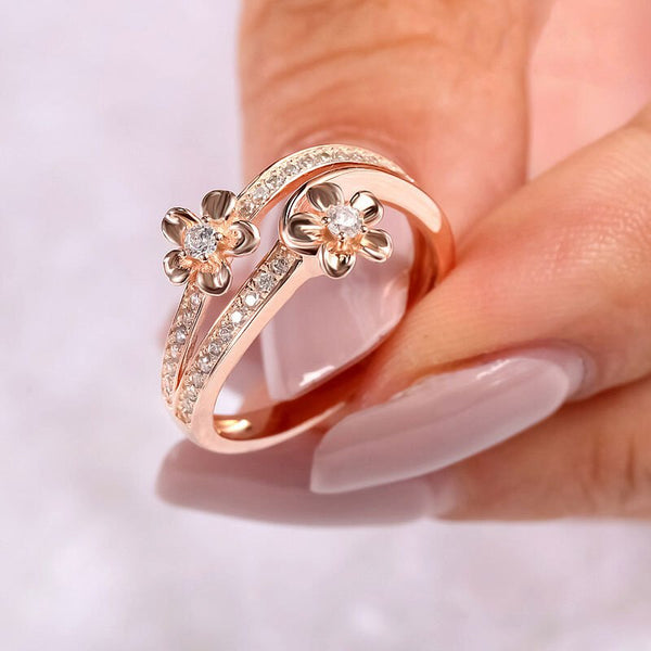 Women's Classic Jewelry Austrian CZ Rose Gold Delicate Cute Flower Ring - SolaceConnect.com