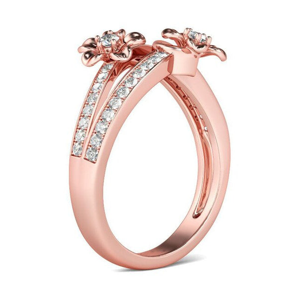 Women's Classic Jewelry Austrian CZ Rose Gold Delicate Cute Flower Ring - SolaceConnect.com