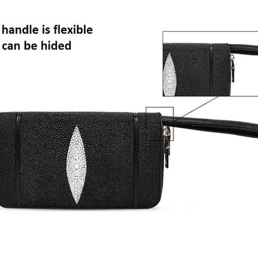 Women's Classical Black White Genuine Stingray Leather Large Wallet  -  GeraldBlack.com