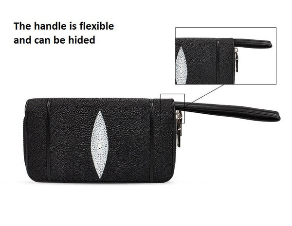 Women's Classical Black White Genuine Stingray Leather Large Wallet  -  GeraldBlack.com